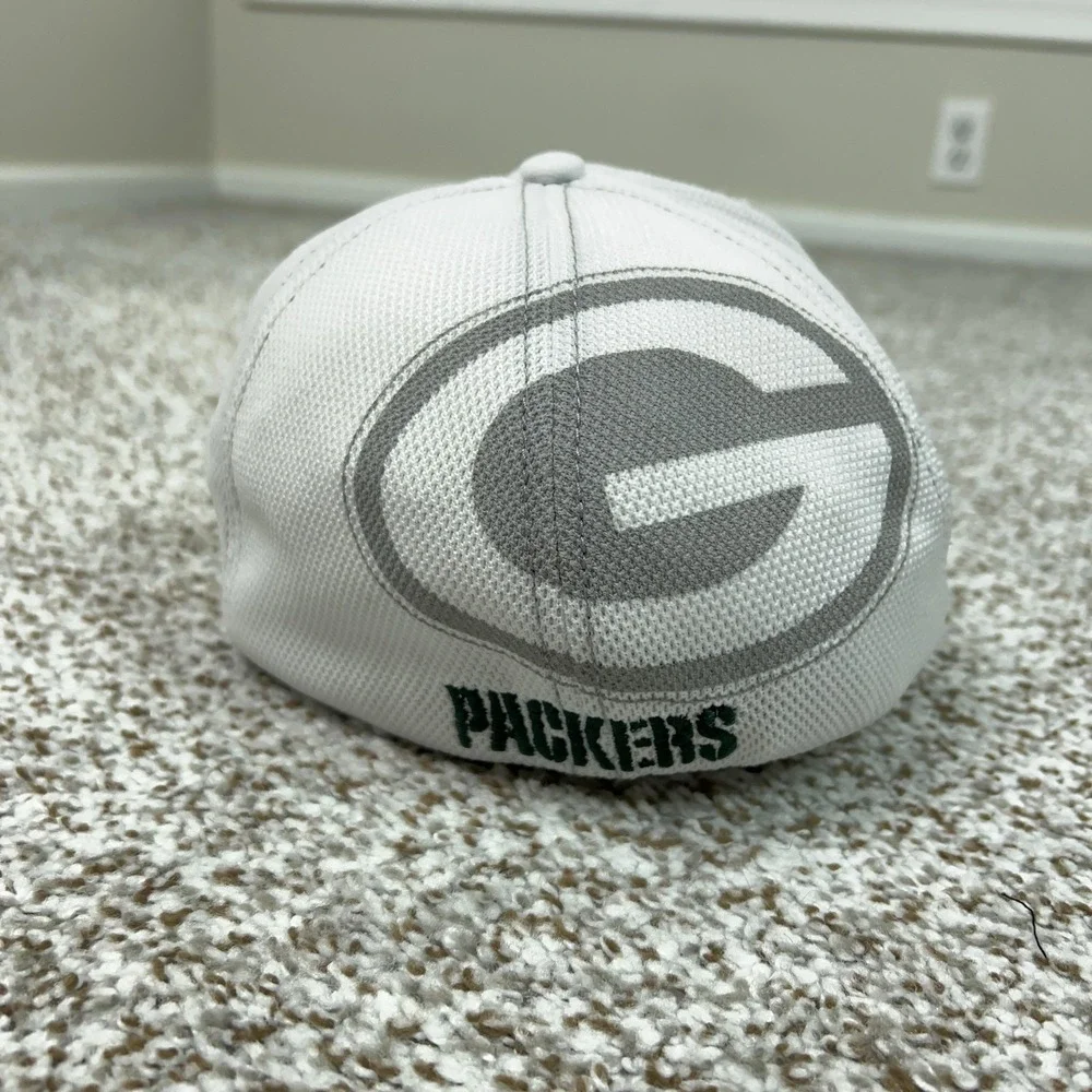 Green Bay Packers Hat Cap Flex Mens One Size White NFL Football '47 Mesh Stretch